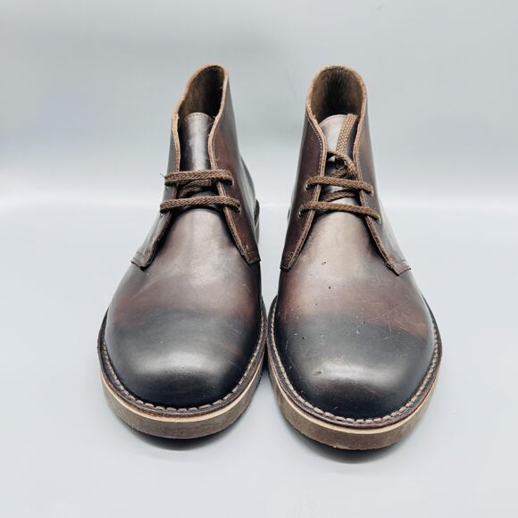 Clarks Boots Mens 11.5 Chocolate Brown Leather Bushacre 2 Chukka Ankle Lace Up - Picture 3 of 11